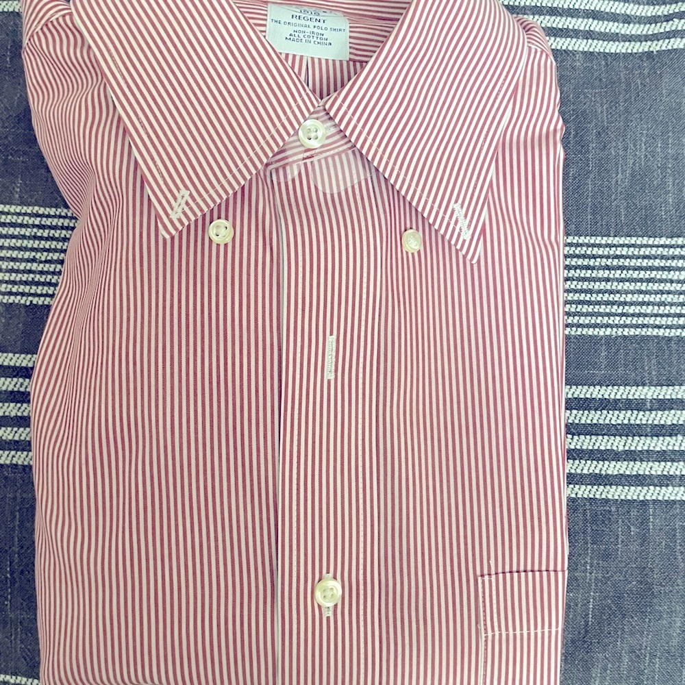 Button Down Non-Iron Pinpoint. Red and white stripe.  Worn once - like new.